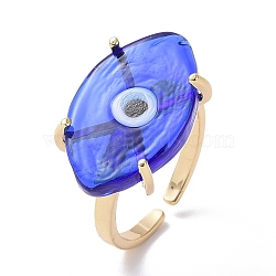 Lampwork Oval with Evil Eye Open Cuff Ring, Real 18K Gold Plated Brass Lucky Jewelry for Women, Lead Free & Cadmium Free, Blue, US Size 6 1/4(16.7mm)(RJEW-I086-13G-01)