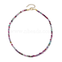Faceted Round Natural Agate(Dyed & Heated) Beaded Necklaces for Women, Camellia, 15.94 inch(40.5cm)(NJEW-JN04659-02)