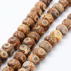 Tibetan Style 3-Eye dZi Beads Strands, Natural Agate Beads, Dyed, Rondelle, 15~16x10~11mm, Hole: 1mm, about 32pcs/strand, 14.17 inch(36cm)(G-E469-17A)