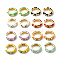 Daisy Flower Enamel Hoop Earrings, Real 18K Gold Plated Brass Jewelry for Women, Lead Free & Cadmium Free, Mixed Color, 19x4.5x19.5mm, Pin: 1mm(EJEW-H091-02G)