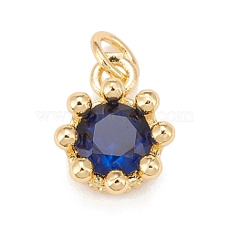 Brass Inlaid Clear Cubic Zirconia Charms, Real 18K Gold Plated, Lead Free & Cadmium Free, Crown, Medium Blue, 11.5x9.5x6mm, Hole: 3mm(KK-A161-34G-D)
