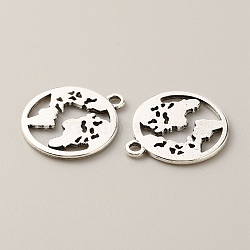 Tibetan Style Alloy Charms, Flat Round with Map, Antique Silver, 21x18x1.5mm, Hole: 1.8mm, about 150pcs/bag(FIND-CJC0007-77)