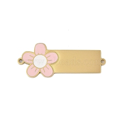 304 Stainless Steel Pink Enamel Connector Charms, Flower Links, Golden, 30x12.5x1mm, Hole: 1.2mm(STAS-P377-14G-B)