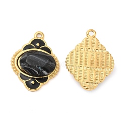 Enamel Pendants, with 304 Stainless Steel Finding and Acrylic Cabochon, Real 18K Gold Plated, Rhombus Charm, Black, 24.5x18.5x5.5mm, Hole: 1.5mm(STAS-E040-13G-05)