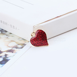 Alloy Enamel Pendants, Heart, Light Gold, Red, 17x15mm, Hole: 1.5mm(PALLOY-TAC0012-58A-RS)