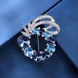 Flower Alloy Rhinestone Brooches for Backpack Clothes, Capri Blue, 52x40mm(PW-WG5389A-01)