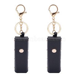 WADORN 2Pcs PU Leather Lipstick Storage Bags Keychain, Portable Lip Balm Organizer Holder for Women Ladies, with Light Gold Tone Alloy Key Ring, Rectangle, Black, 9x3.2x2.9cm(AJEW-WR0001-23)