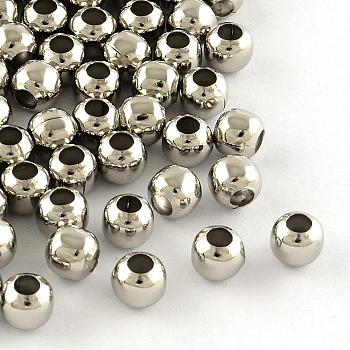 Iron Round Beads, Platinum, 6mm, Hole: 2~2.5mm