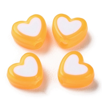 Heart Acrylic Beads, Bead in Bead, Orange, 7x8x4mm, Hole: 1.8mm, about 2777pcs/500g