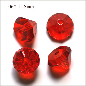 Imitation Austrian Crystal Beads, Grade AAA, Faceted, Diamond, Red, 6x4mm, Hole: 0.7~0.9mm