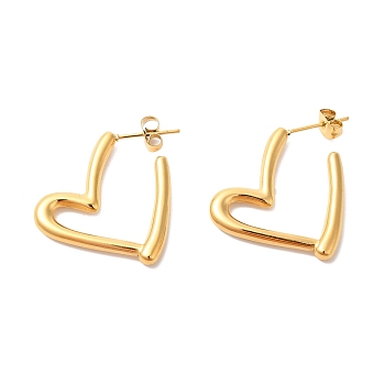 Ion Plating(IP) 304 Stainless Steel Heart Stud Earrings, Half Hoop Earrings for Women, Golden, 32.5x24x3mm, Pin: 0.7mm