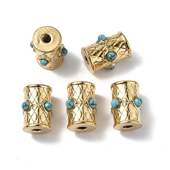 Vacuum Plating 201 Stainless Steel Beads, Large Hole Beads, with Turquoise, Column, Real 18K Gold Plated, 15x13.5mm, Hole: 2.8mm