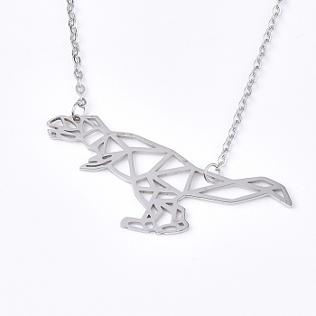 201 Stainless Steel Pendant Necklaces, with Cable Chains, Dinosaur, Stainless Steel Color, 17.7 inch(45cm), 2mm, Dinosaur: 23x52x1mm
