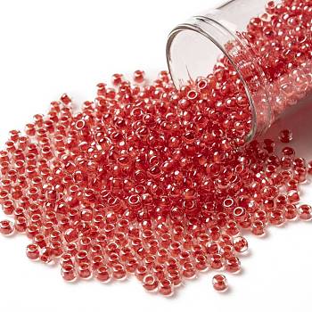 TOHO Round Seed Beads, Japanese Seed Beads, (341) Inside Color Crystal/Tomato Lined, 8/0, 3mm, Hole: 1mm, about 222pcs/10g