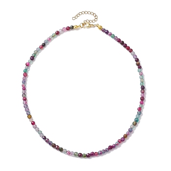 Faceted Round Natural Agate(Dyed & Heated) Beaded Necklaces for Women, Camellia, 15.94 inch(40.5cm)