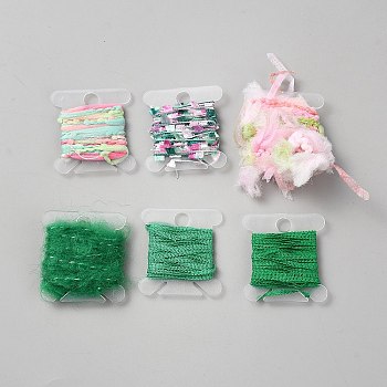 Polyester Fringe Trim Ribbons, for Clothes Curtain Decoration, Sea Green, 2~5mm, 6 Styles, 2m/Style, 12m/Set
