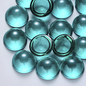 Transparent Spray Painted Glass Cabochons, Half Round/Dome, Dark Cyan, 14x7mm
