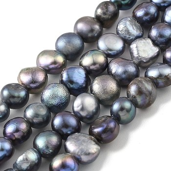 Dyed Natural Cultured Freshwater Pearl Beads Strands, Two Sides Polished, Black, 5~6mm, Hole: 0.5mm, about 31pcs/strand, 6.89''(17.5cm)