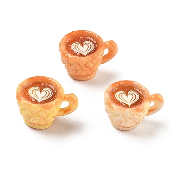Opaque Resin Pendants, Latte Coffee with Heart Pattern Charm, Mixed Color, 17.5~19.5x21.5~22x28~29mm, Hole: 3.5x4.5mm