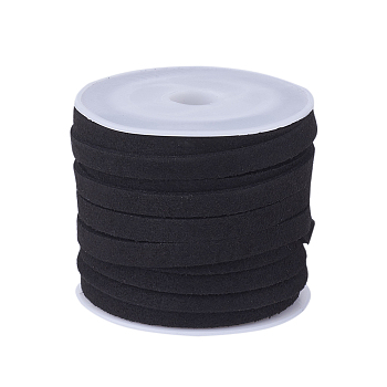 Faux Suede Cord, Faux Suede Lace, Black, 5x1.5mm, about 5.46 yards(5m)/roll, 25rolls/bag