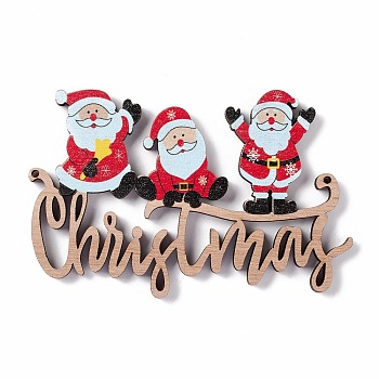 Christmas Decoration Wooden Door Plate, Wood Big Pendants for Door Hanging, Word Christmas with Santa Claus, Colorful, 66x101x5mm, Hole: 2.5mm