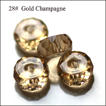 Imitation Austrian Crystal Beads, Grade AAA, Faceted, Flat Round, Gold, 8x3.5mm, Hole: 0.9~1mm