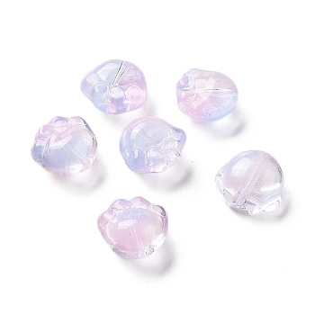 Transparent Spray Painted Glass Beads, Cat Paw Print, Pearl Pink, 11x12x8.5mm, Hole: 1.2mm