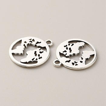 Tibetan Style Alloy Charms, Flat Round with Map, Antique Silver, 21x18x1.5mm, Hole: 1.8mm, about 150pcs/bag