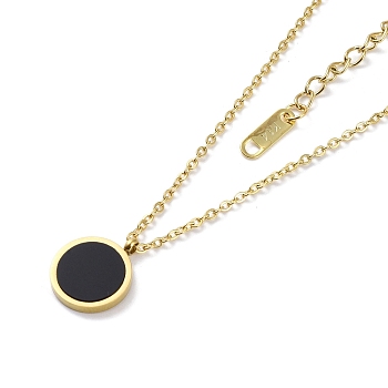 Flat Round Acrylic Pendant Necklaces, with 304 Stainless Steel Cable Chains, Golden, 15.55 inch(39.5cm)