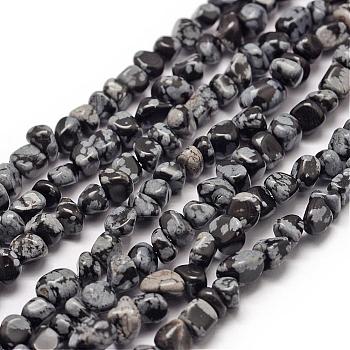 Natural Snowflake Obsidian Beads Strands, Nuggets, 3~5x3~5x3~8mm, Hole: 1mm, about 85~90pcs/strand, 15.7 inch(40cm)