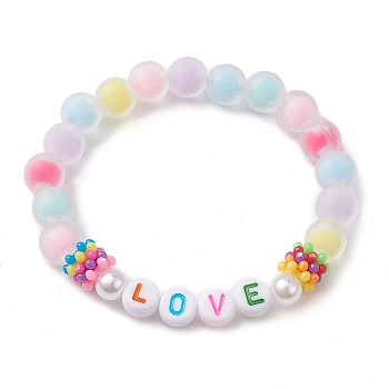 Candy Color Word Love Acrylic Beaded Stretch Bracelets for Kid, Colorful, Inner Diameter: 1-3/4 inch(4.5cm)