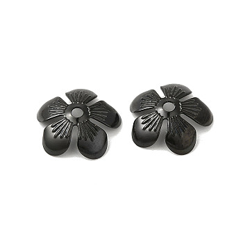 304 Stainless Steel Bead Caps, 5-Petal Flower, Black, 13.5x6mm, Hole: 1.2mm