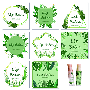 80Pcs 8 Style Custom Lip Balm DIY Label Sticker, Coated Paper Paster, Self-Adhesive Stickers, Square, Leaf Pattern, 5x5cm, 10pcs/style