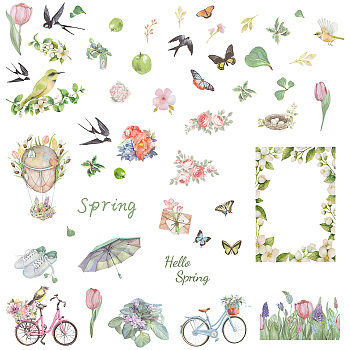 8 Sheets 8 Styles Spring Theme PVC Waterproof Wall Stickers, Self-Adhesive Decals, for Window or Stairway Home Decoration, Rectangle, Butterfly, 200x145mm, about 1 sheets/style