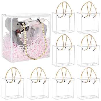 Transparent PET Plastic Gift Tote Boxes, with Polyester Cord, Square, White, Finished Product: 14x7.5x14cm, about 3pcs/set