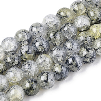 Baking Painted Crackle Glass Bead Strands, Round, Pale Goldenrod, 8mm, Hole: 1.3~1.6mm, about 100pcs/strand, 31.4 inch