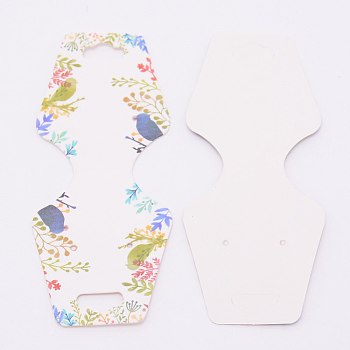 White Cardboard Necklace Display Cards, Rectangle with Leaf and Bird Pattern, Colorful, 4-1/4x1-3/4 inch(10.8x4.4cm)