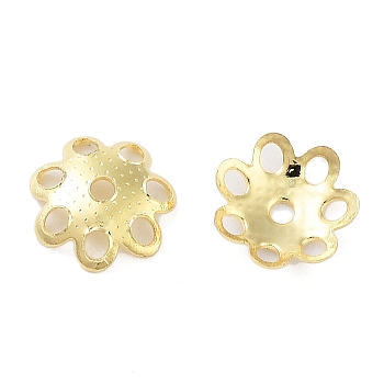316 Stainless Steel Bead Cap, Flower Multi-Petal, Real 18K Gold Plated, 7x7x1.5mm, Hole: 1mm