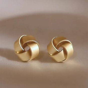 Forever Knot Alloy Stud Earrings, Golden, 12mm