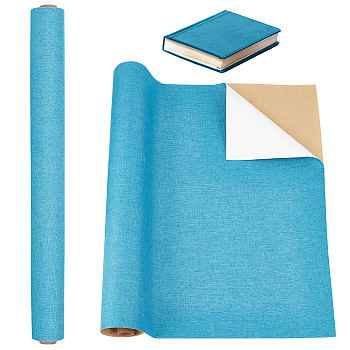 1 Sheet Rectangle Linen Fabric, with Paper Back, for Book Binding, Dark Turquoise, 100x43x0.05cm