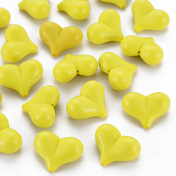 Opaque Acrylic Beads, Heart, Yellow, 17x22x10mm, Hole: 1.4mm, about 255pcs/500g