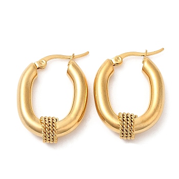 304 Stainless Steel Hoop Earrings, Oval, Real 18K Gold Plated, 28x21x7.5mm