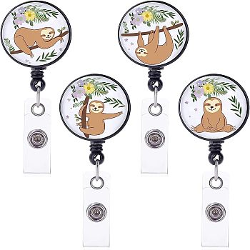 Fingerinspire 4 Pcs 4 Styles ABS Plastic Retractable Badge Reel, Card Holders, with Platinum Snap Buttons, ID Badge Holder Retractable for Nurses, Flat Round, Animal Pattern, 85x17mm, 1pc/style