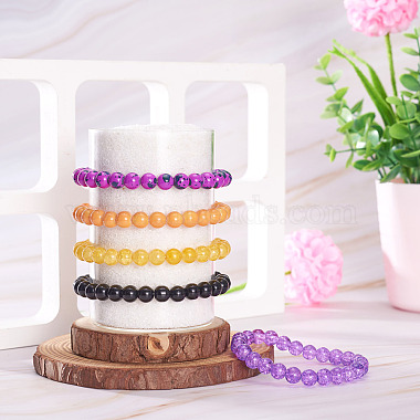 5 Colors Halloween Glass Beads Beaded Stretch Bracelet Sets(BJEW-TAC0026)-8