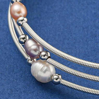 Four-Loops Brass & Natural Freshwater Pearl Beaded Wrap Bracelets for Women(BJEW-F470-02S)-3