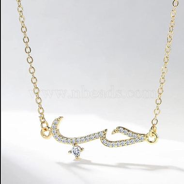 Cubic Zirconia Wave Pendant Necklace with Golden Brass Chains(RP3424-2)-2