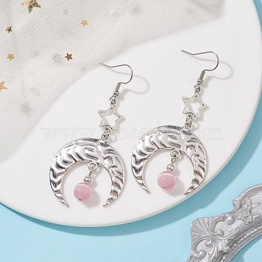 Antique Silver Alloy Star & Moon Dangle Earrings(EJEW-JE05637-03)-2