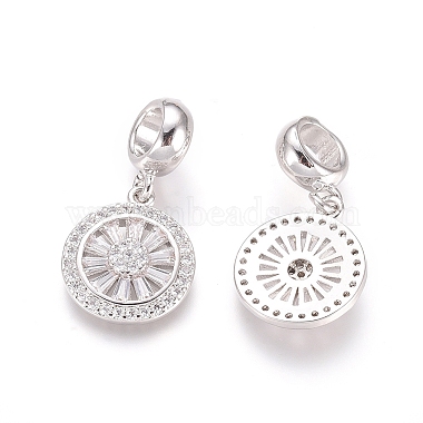 Clear Flat Round Brass+Cubic Zirconia Dangle Charms