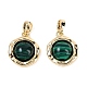 Brass Pave Synthetic Malachite Flat Round Charms(KK-U043-42G-C)-1