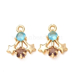 Brass Pave Colorful Cubic Zirconia Charms, Star with Round Charms, Rack Plating, Long-Lasting Plated, Cadmium Free & Lead Free, Real 18K Gold Plated, 13.5x11x3.5mm, Hole: 1.2mm(CU-K002-29A-G)